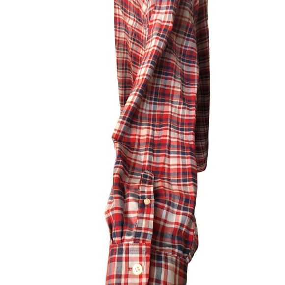 Foundry red white blue plaid long sleeve shirt 3XLT 

Pit to pit 28” flat 
Lengt - Picture 5 of 7